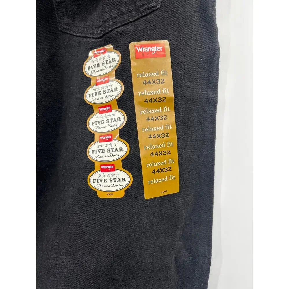 NWT Wrangler Relaxed Fit 5 Star Premium Denim Black Jeans Size 44X32 Western